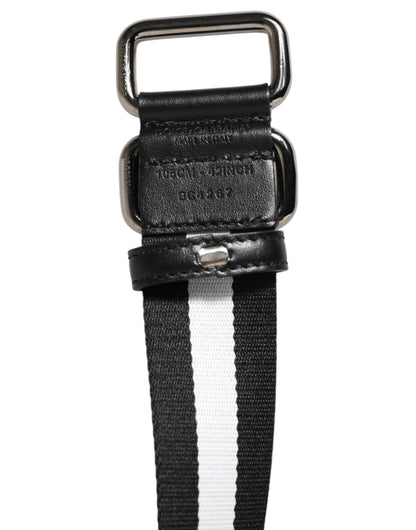 Black White Striped Metal Buckle Men Belt