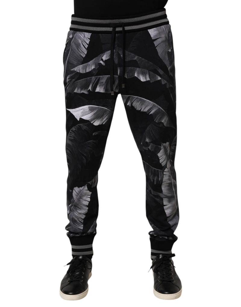 Black Banana Leaf Cotton Jogger Trouser Pants
