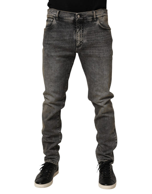 Gray Cotton Stretch Slim Fit Men Denim Jeans