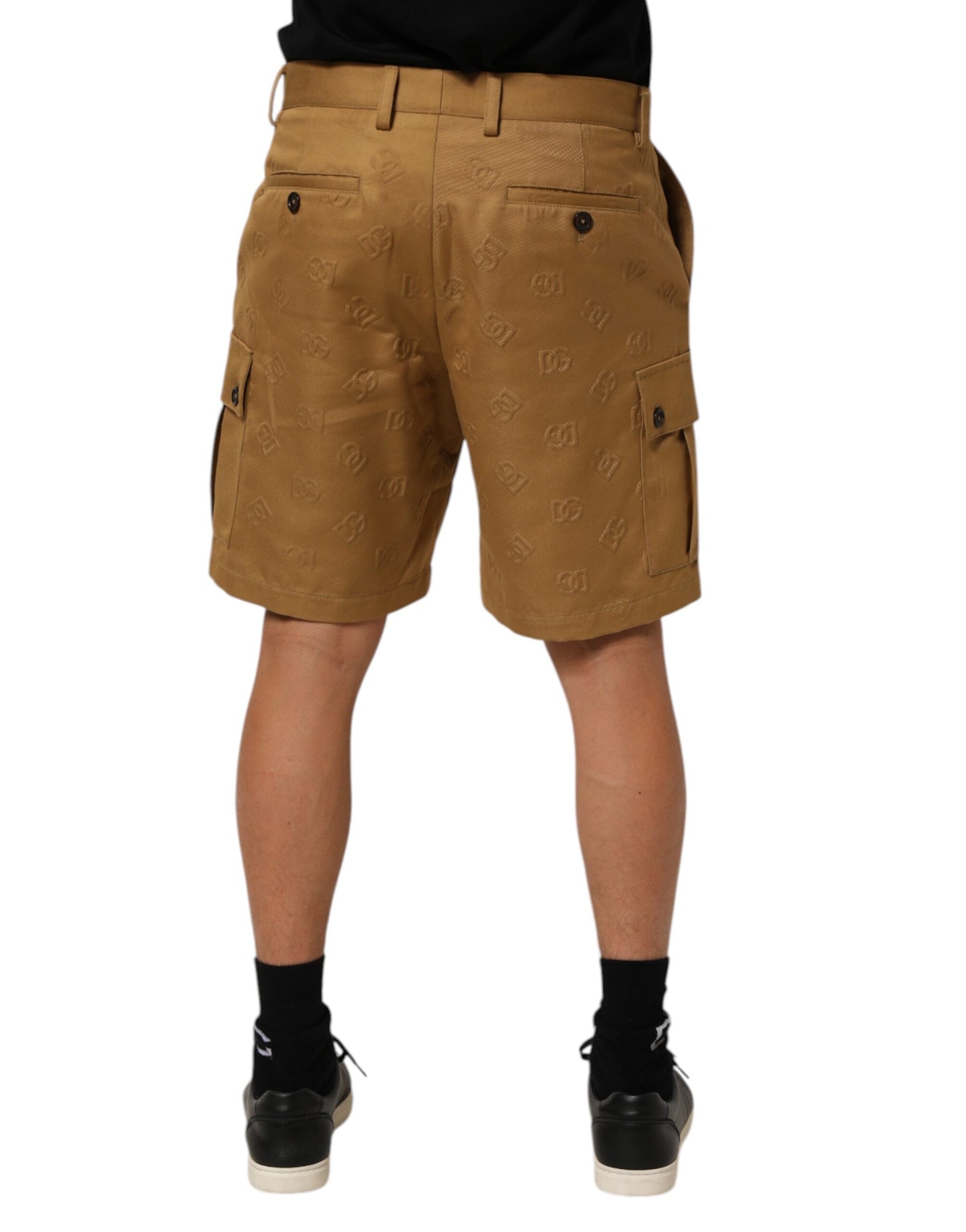 Brown Cotton Stretch Logo CargoBermuda Shorts
