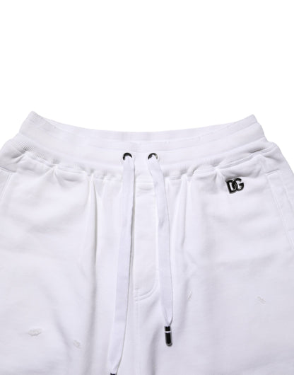 White Cotton Ripped Bermuda Sweatpants Shorts