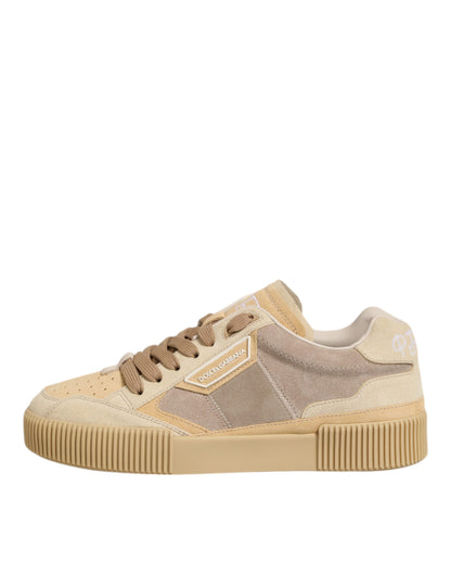 Beige Leather Miami Low Top Sneakers Men Shoes