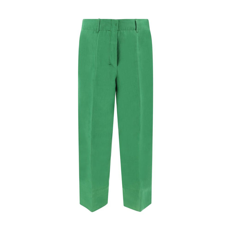 Green Linen Casual Pants
