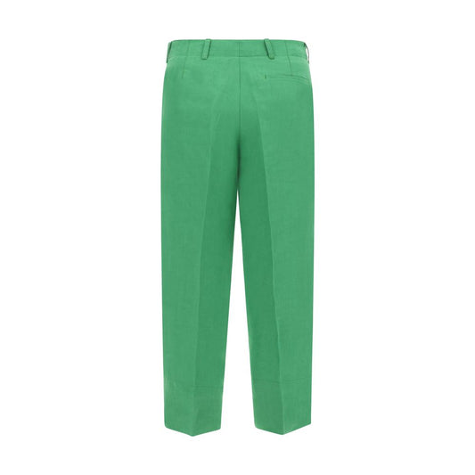 Green Linen Casual Pants
