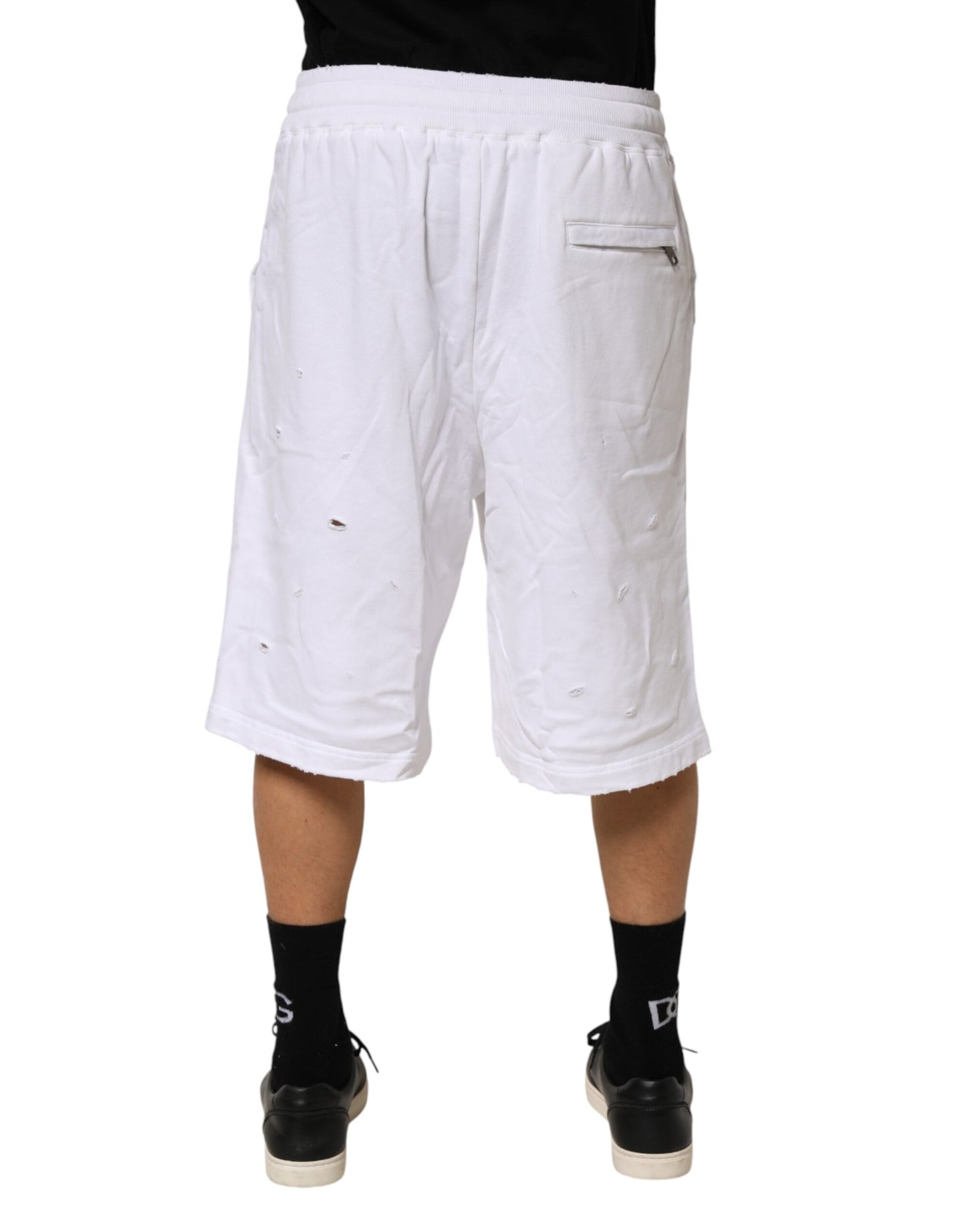 White Distressed Cotton Men Bermuda Shorts