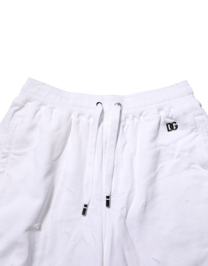 White Distressed Cotton Men Bermuda Shorts