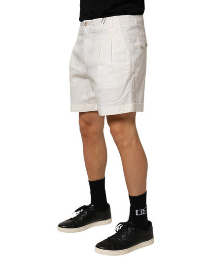 White Cotton Mid Waist Men Bermuda Shorts