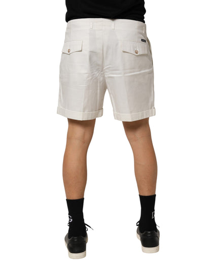 White Cotton Mid Waist Men Bermuda Shorts