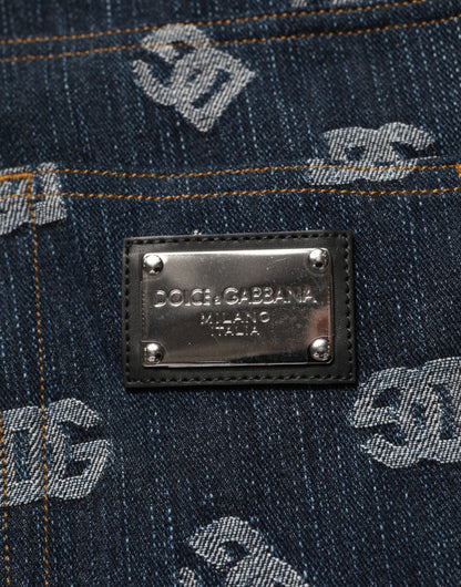 Blue Logo Print Straight Denim Men Jeans
