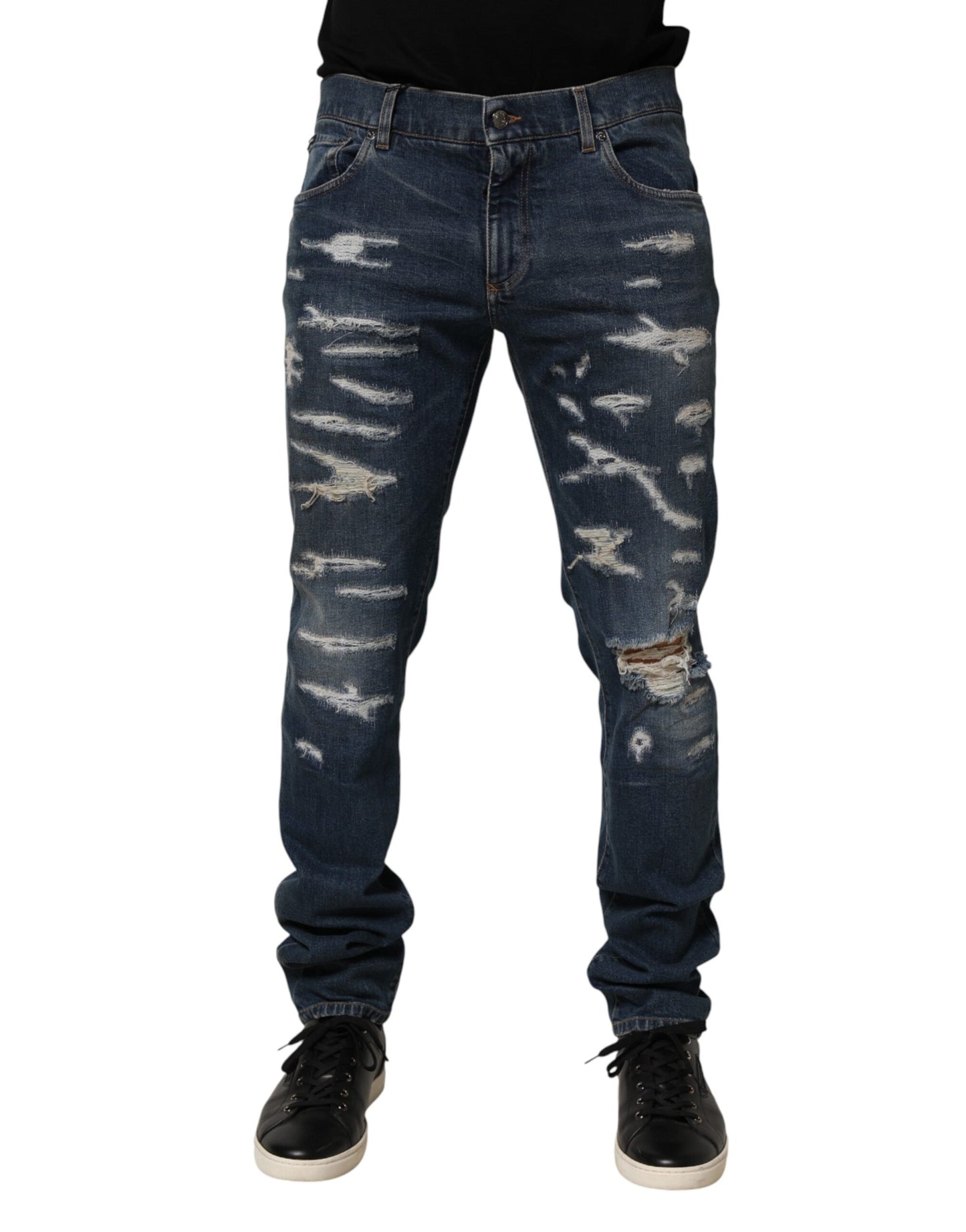 Blue Tattered Cotton Skinny Men Denim Jeans