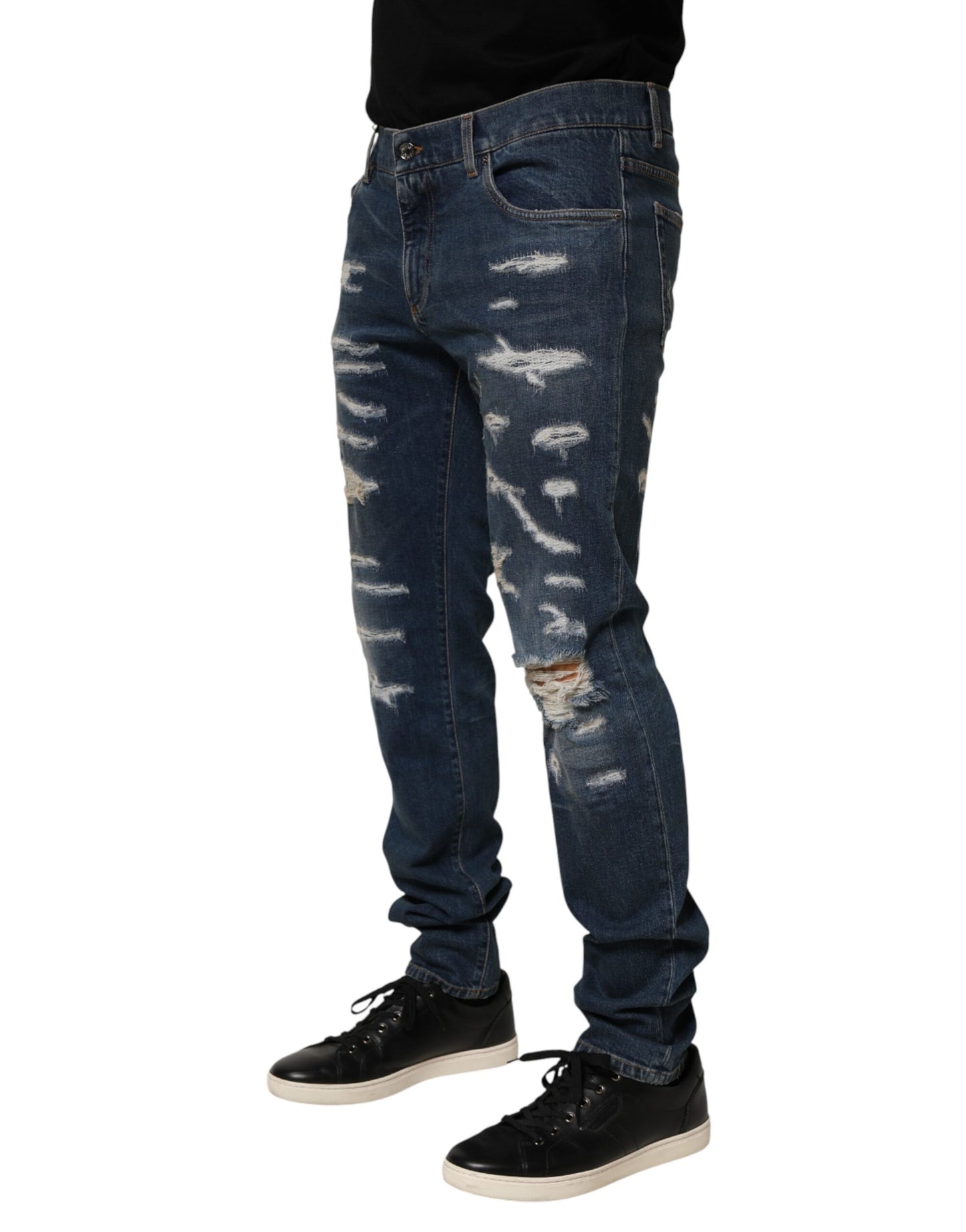 Blue Tattered Cotton Skinny Men Denim Jeans