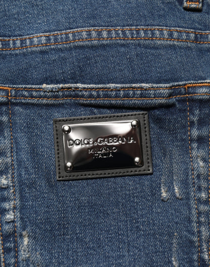 Blue Tattered Cotton Skinny Men Denim Jeans