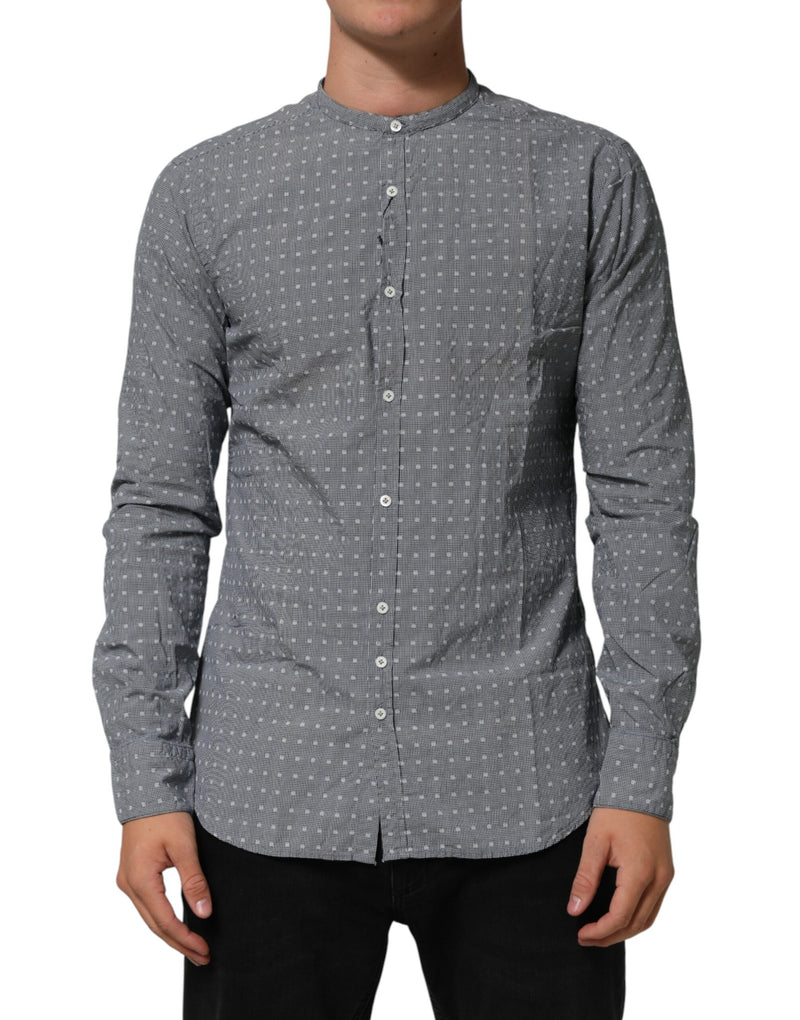 Gray Polka Dot Cotton Button Down Long Sleeves Shirt