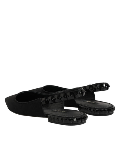 Black Crystal Charmeuse Slingback Shoes