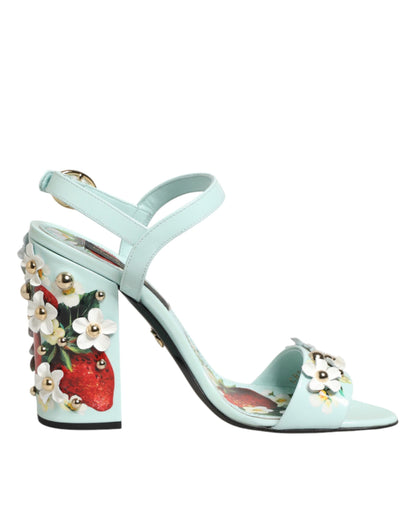 Mint Green Floral Studs Heels Sandals Shoes