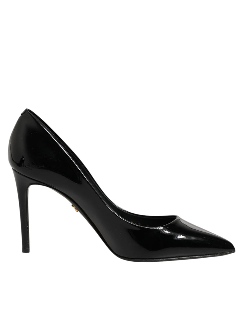 Black Leather Stiletto Heels Pumps Shoes