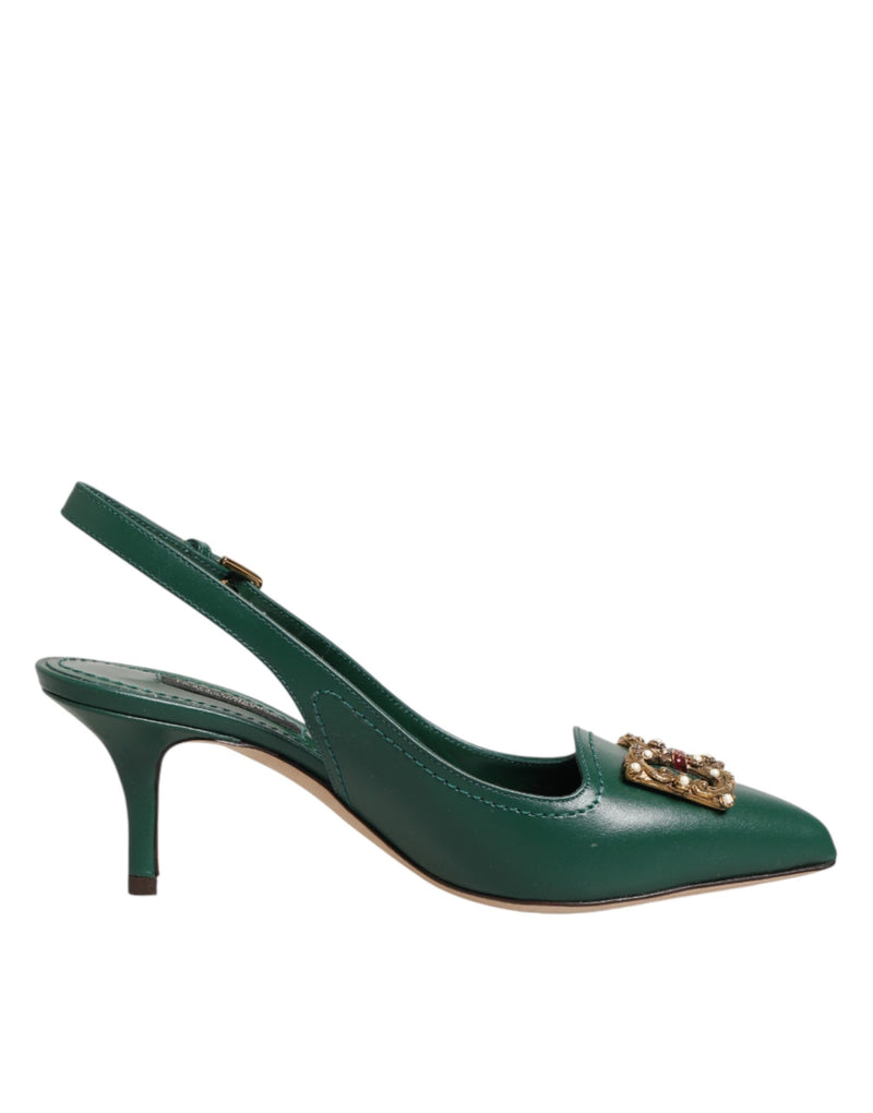 Green Leather AMORE Heels Slingbacks Shoes