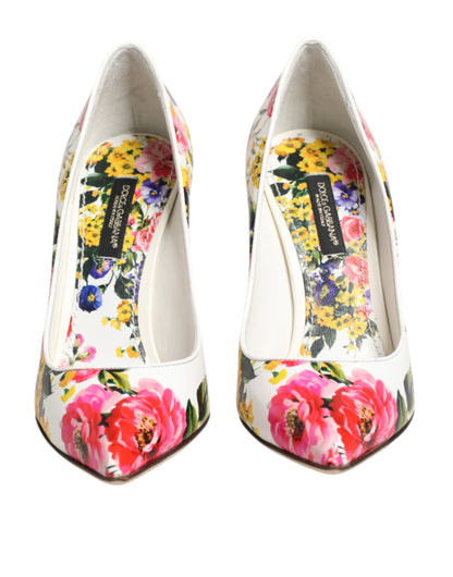 White Floral Leather High Heels Pumps Shoes