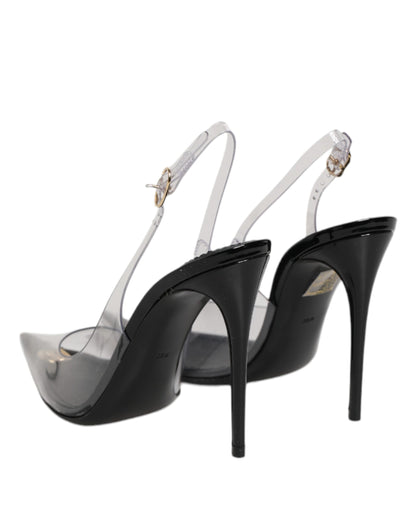 Black Leather Clear PVC Slingback Pumps Shoes