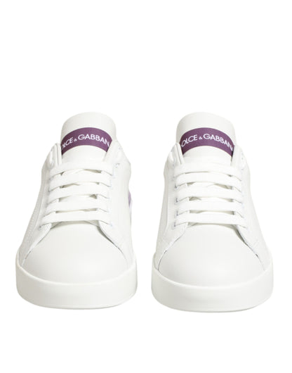 White Purple Leather Casual Sneakers Shoes
