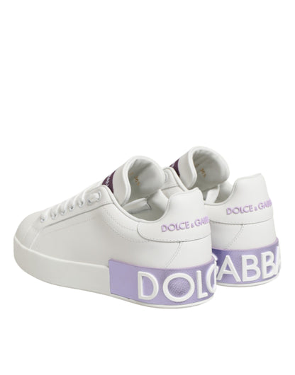 White Purple Leather Casual Sneakers Shoes