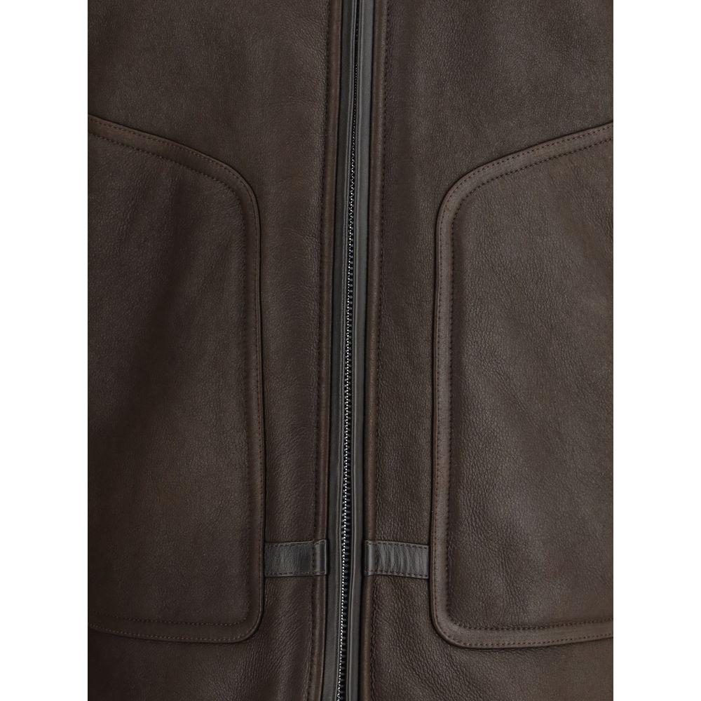 Brown Leather Biker Jacket
