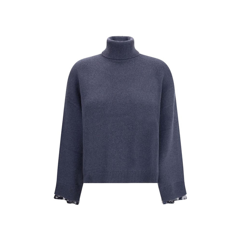 Blue Fleece Wool Turtleneck