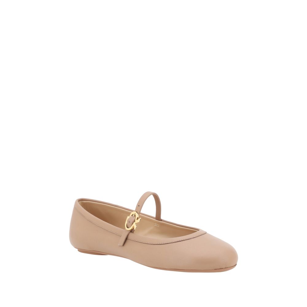 Beige Calf Leather Bos Taurus Ballet Flats