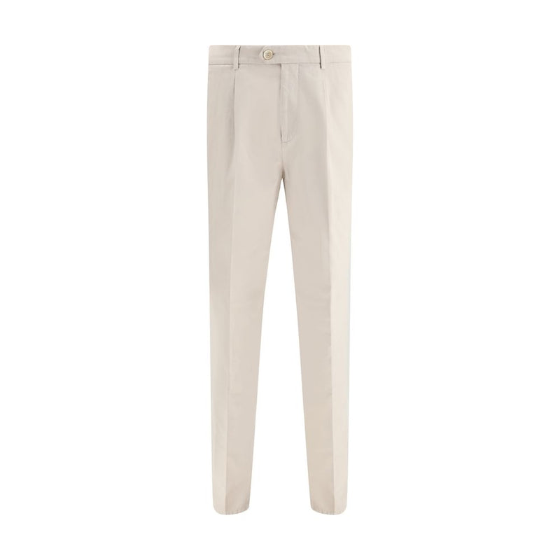 Beige Cotton Casual Pants