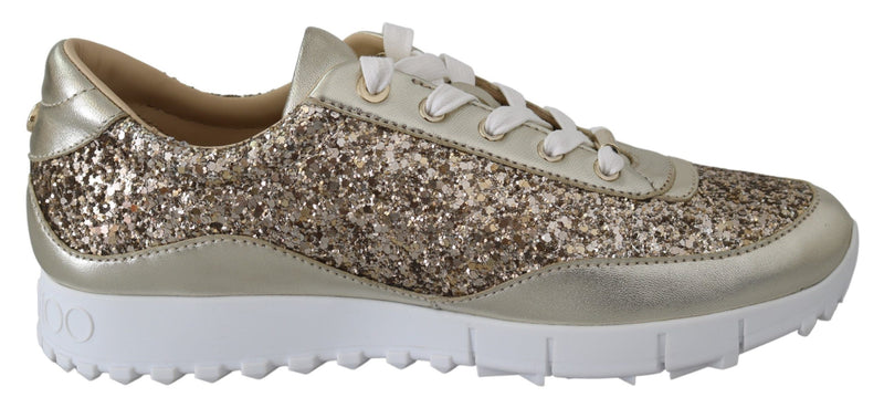 Antique Gold Glitter Leather Sneakers-Jimmy Choo-LabelTerrace.com
