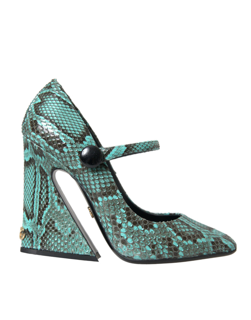 Aqua Python Leather Mary Jane Pumps Shoes-Dolce & Gabbana-LabelTerrace.com