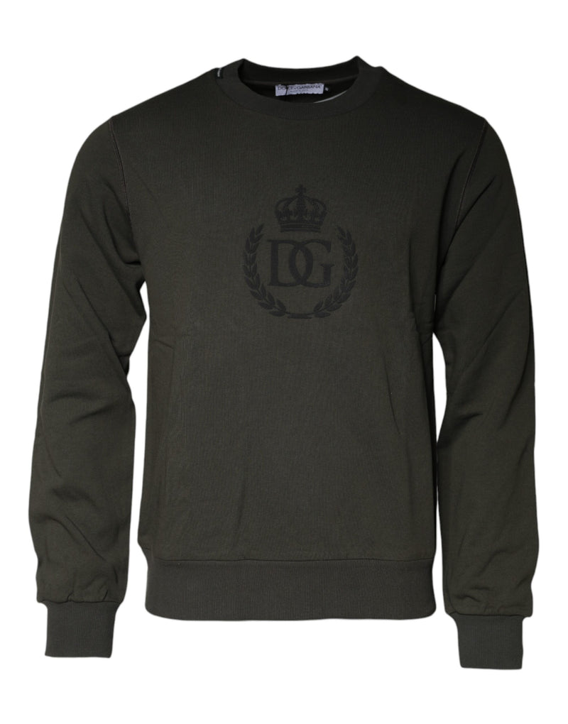 Army Green Crown Cotton Sweatshirt Sweater-Dolce & Gabbana-LabelTerrace.com