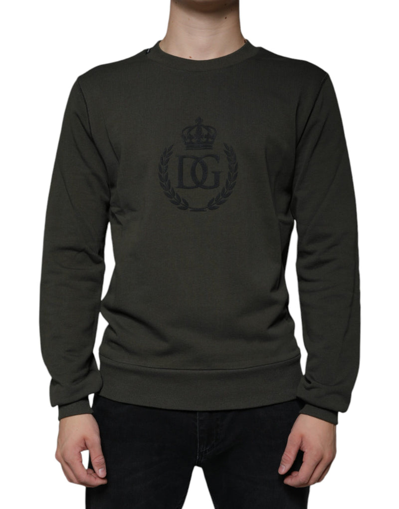 Army Green DG Crown Crew Neck Pullover Sweater-Dolce & Gabbana-LabelTerrace.com