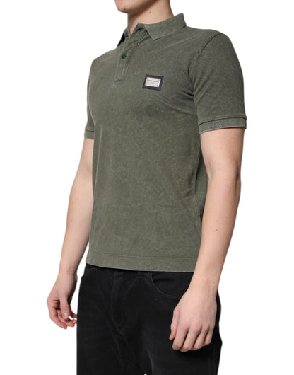 Army Green Logo Plaque Cotton Polo Shirt T-shirt-Dolce & Gabbana-LabelTerrace.com
