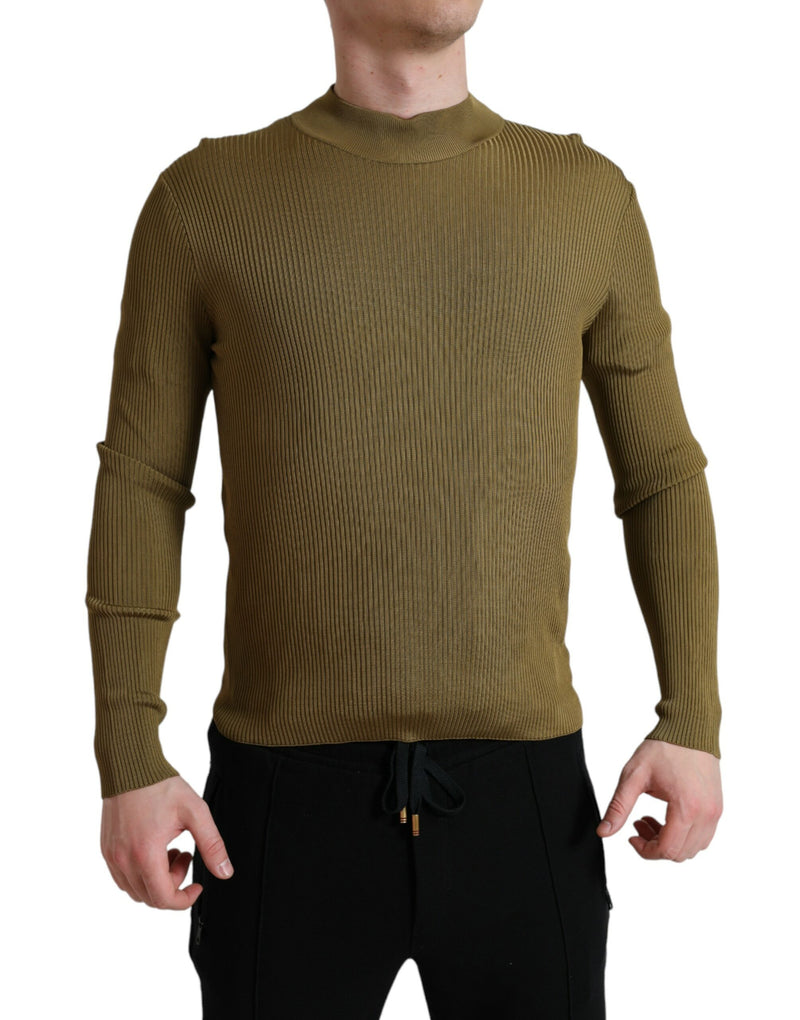 Army Green Viscose Crewneck Pullover Sweater-Dolce & Gabbana-LabelTerrace.com