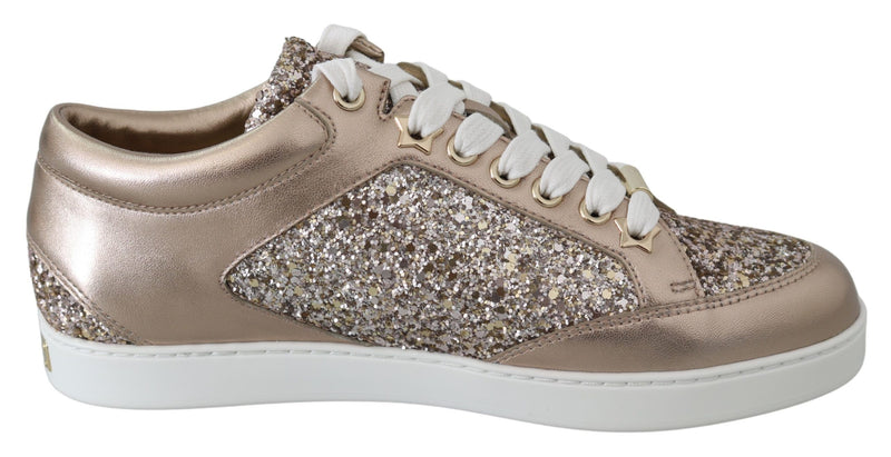Ballet Pink Glitter Leather Sneakers-Jimmy Choo-LabelTerrace.com