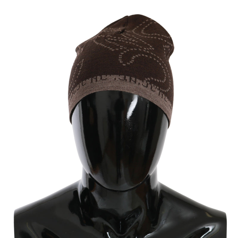 Beanie Brown Wool Blend Branded Hat