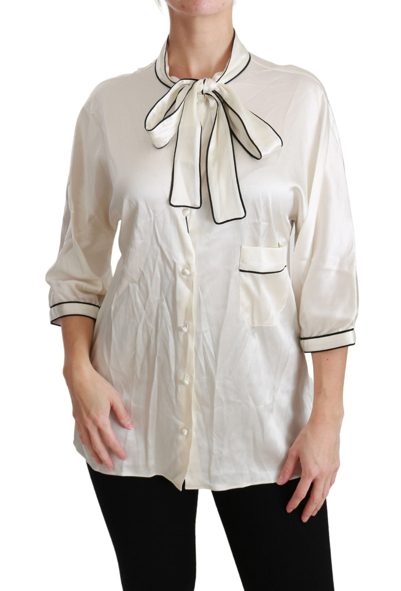 Beige 3/4 Sleeve Shirt Blouse Silk Top-Dolce & Gabbana-LabelTerrace.com
