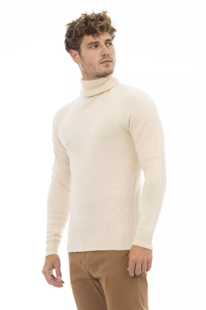 Beige Alpaca Men Sweater-Alpha Studio-LabelTerrace.com
