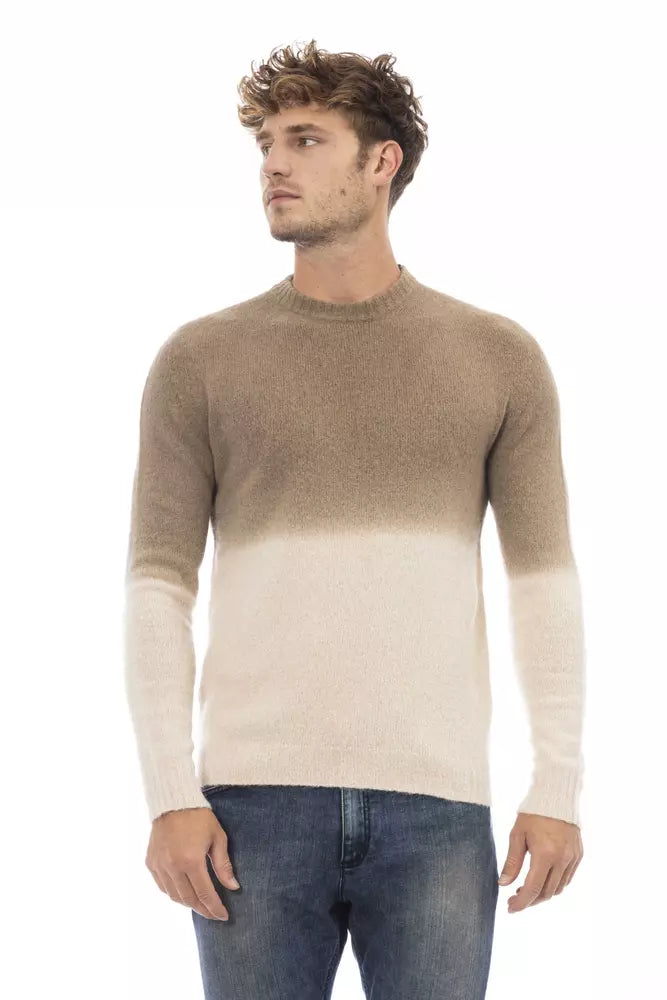 Beige Alpaca Men Sweater-Alpha Studio-LabelTerrace.com
