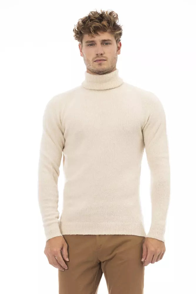 Beige Alpaca Men Sweater-Alpha Studio-LabelTerrace.com