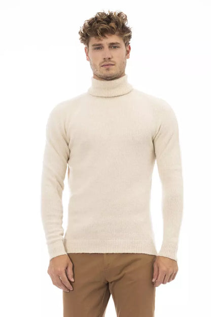 Beige Alpaca Men Sweater-Alpha Studio-LabelTerrace.com