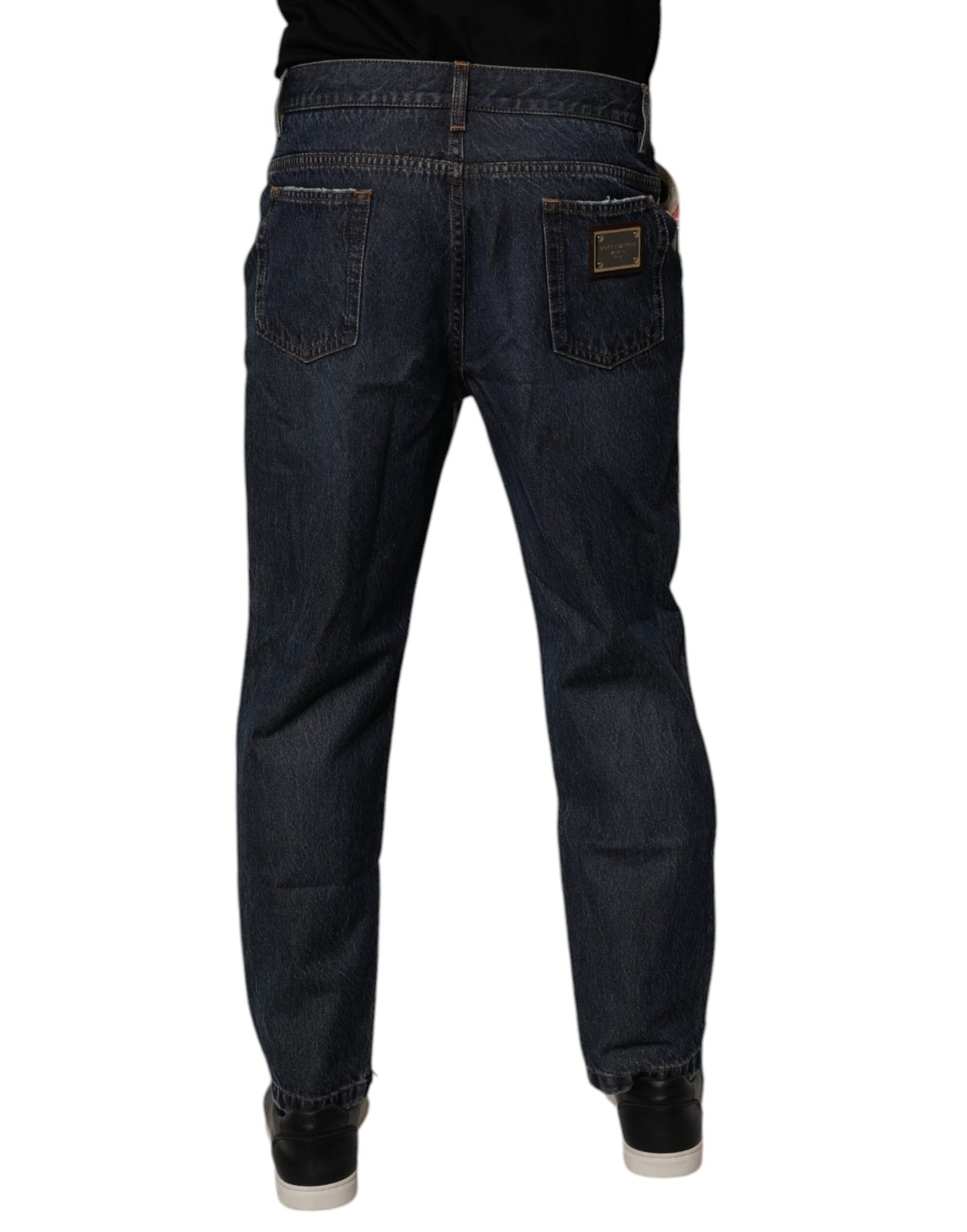 Beige Blue Floral Cotton Men Denim Jeans-Dolce & Gabbana-LabelTerrace.com