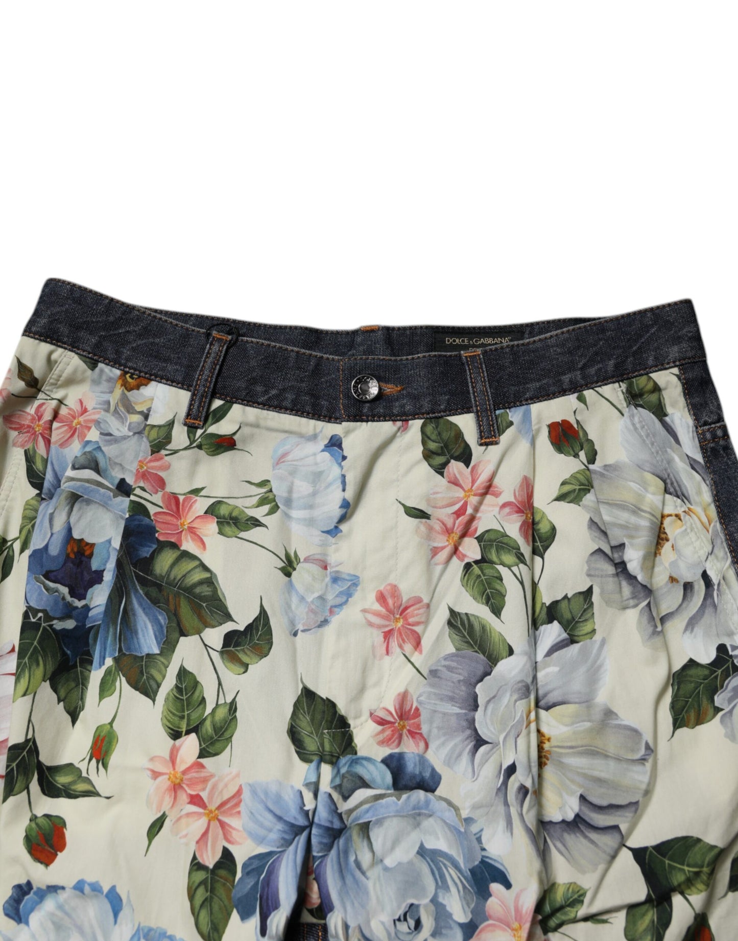 Beige Blue Floral Cotton Men Denim Jeans-Dolce & Gabbana-LabelTerrace.com