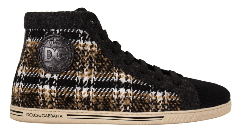 Beige Brown Wool Cotton High Top Sneakers-Dolce & Gabbana-LabelTerrace.com