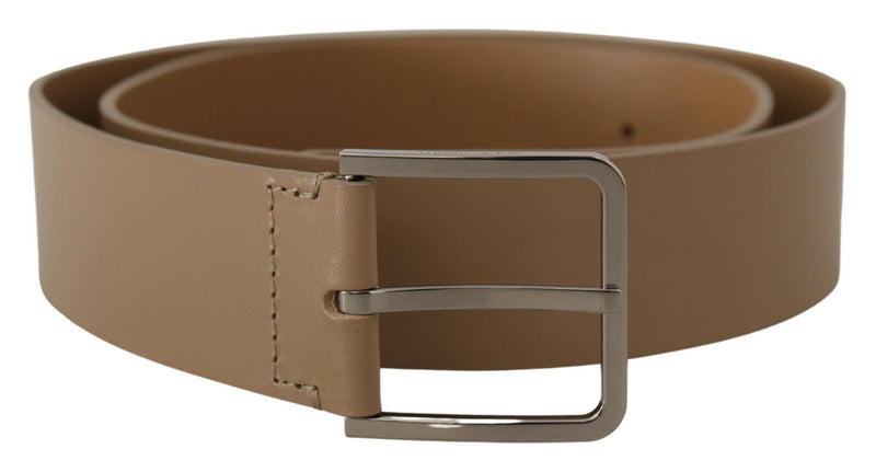 Beige Calf Leather Wide Silver Metal Belt-Dolce & Gabbana-LabelTerrace.com