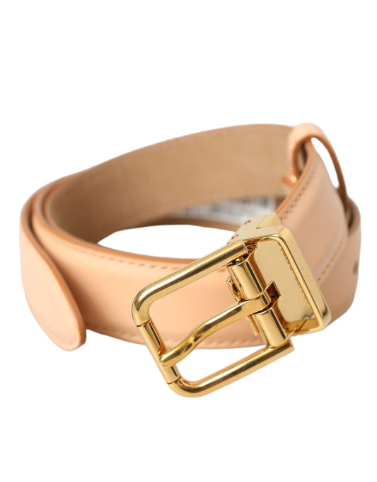 Beige Calfskin Leather Gold Metal Buckle Belt-Dolce & Gabbana-LabelTerrace.com