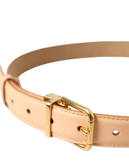 Beige Calfskin Leather Gold Metal Buckle Belt-Dolce & Gabbana-LabelTerrace.com