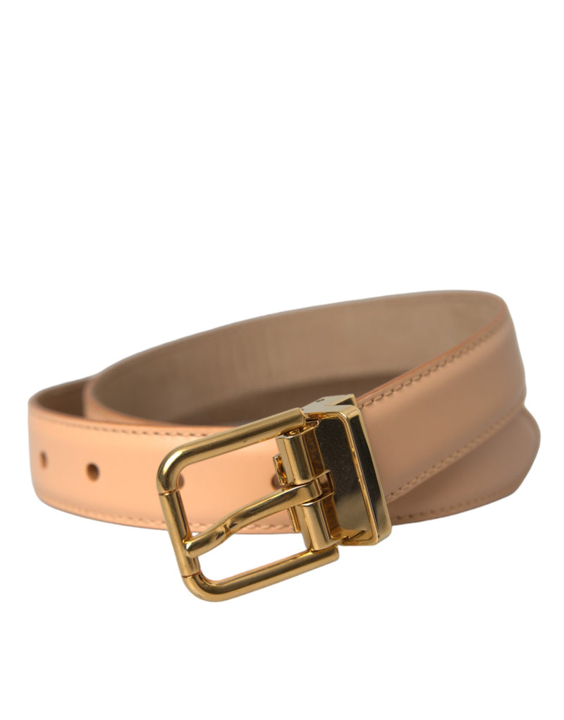 Beige Calfskin Leather Gold Metal Buckle Belt-Dolce & Gabbana-LabelTerrace.com