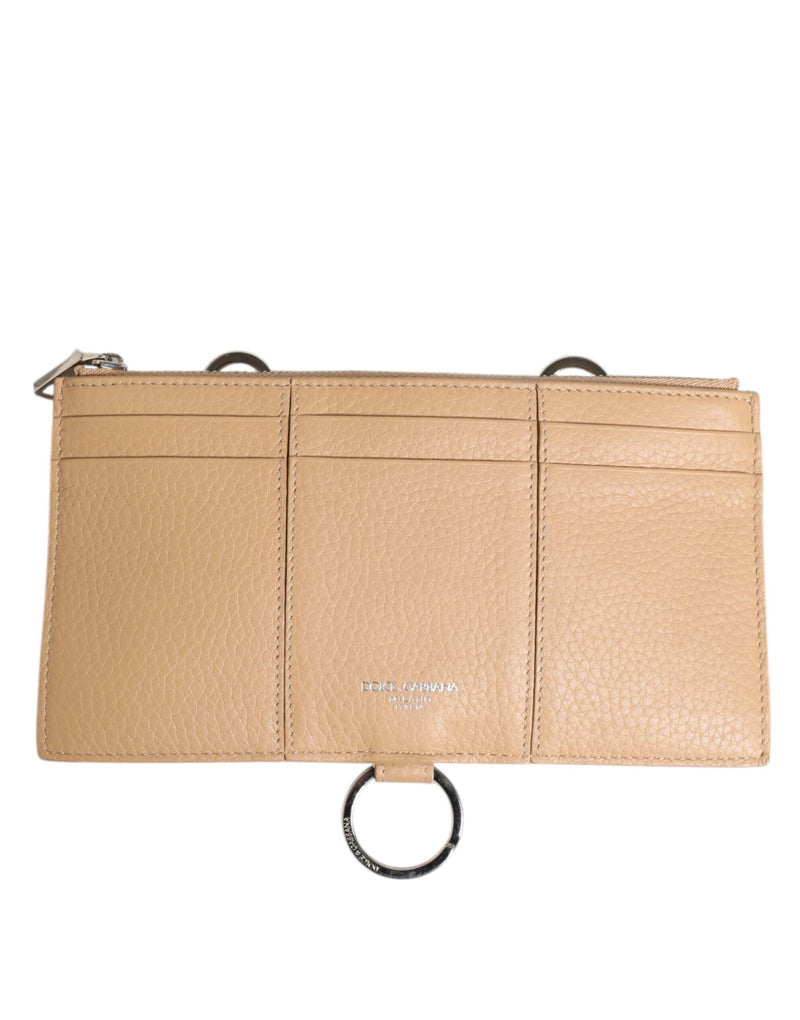 Beige Calfskin Leather Large Crossbody Card Holder Wallet-Dolce & Gabbana-LabelTerrace.com
